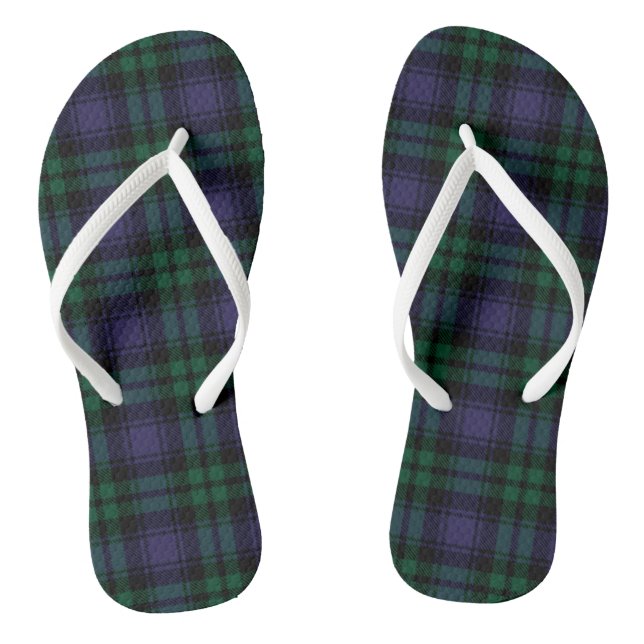 Black Watch Tartan, Plaid Flip Flops (Footbed)