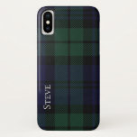 Black Watch Tartan Plaid iPhone X Case<br><div class="desc">Handsome iPhone X case done in the dark blue and green Black Watch tartan plaid. Personalize the white text,  running down the left side,  for yourself or as a great gift idea. Stylish way to protect your electronic device.</div>