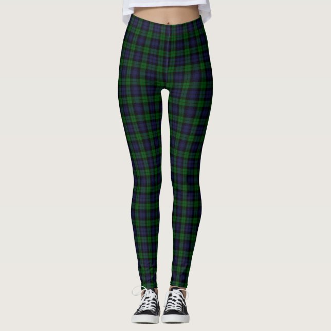 Black Watch Tartan Plaid Leggings (Front)