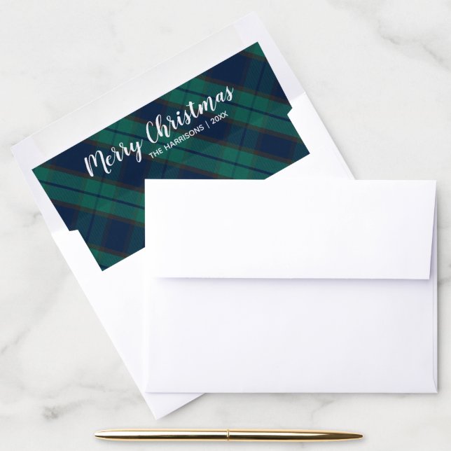 Black Watch Tartan Plaid Merry Christmas Envelope Liner (Desk)