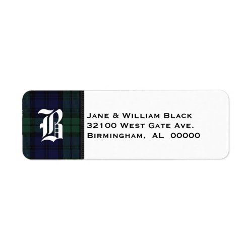 Black Watch Tartan Plaid Monogram Address Labels