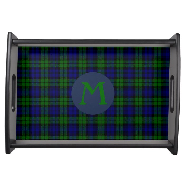 Black Watch Tartan Plaid Monogram Serving Tray Zazzle Com