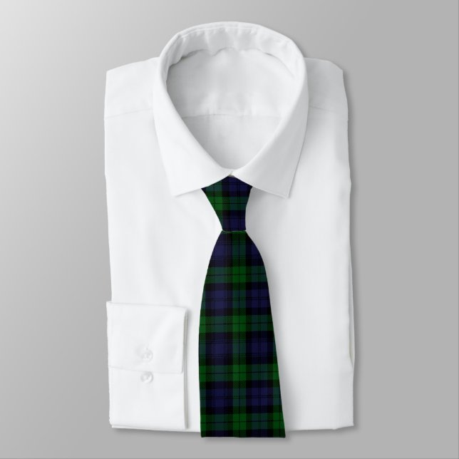 Black Watch Tartan Plaid Neck Tie (Tied)