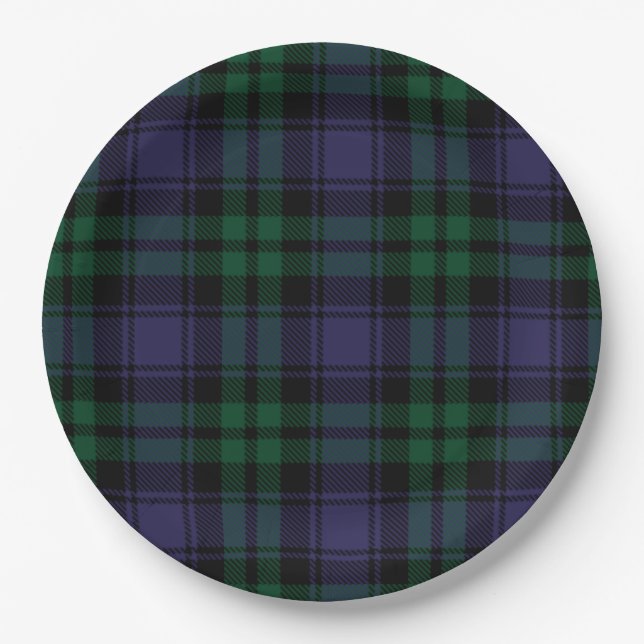 Black Watch Tartan, Plaid Paper Plates (Front)
