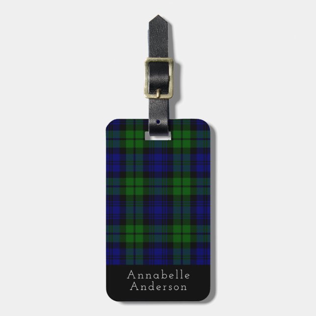 Black Watch Tartan Plaid Personalize Luggage Tag (Front Vertical)