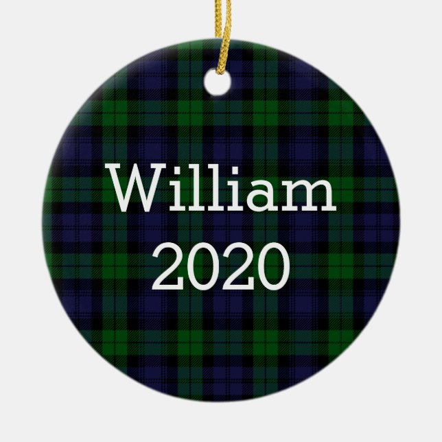 Black Watch Tartan Plaid Personalized Ceramic Ornament (Front)