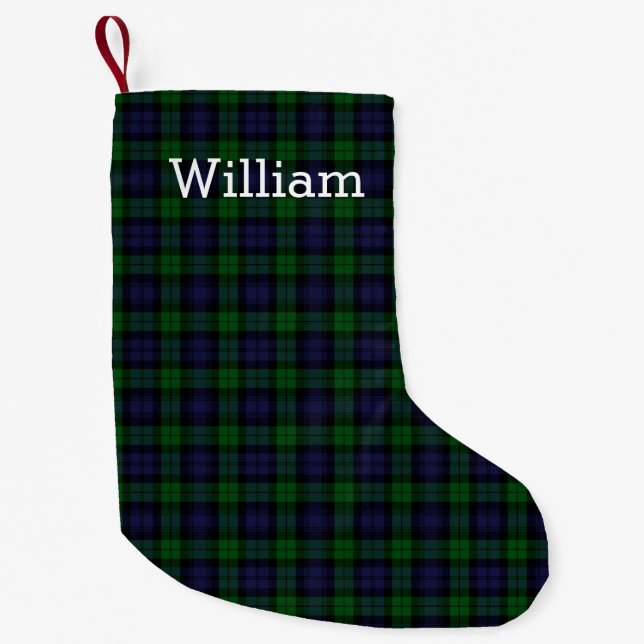 Black Watch Tartan Plaid Personalized Small Christmas Stocking (Front)
