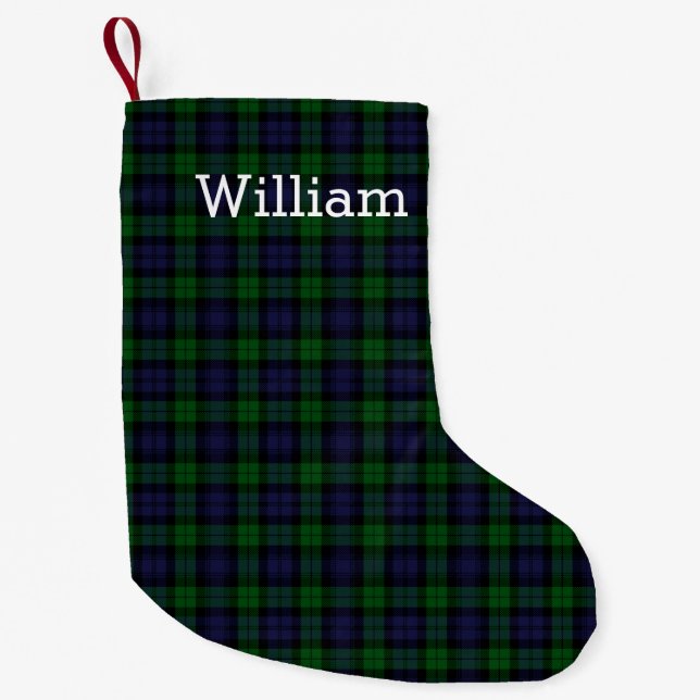 Black Watch Tartan Plaid Personalized Small Christmas Stocking (Front)