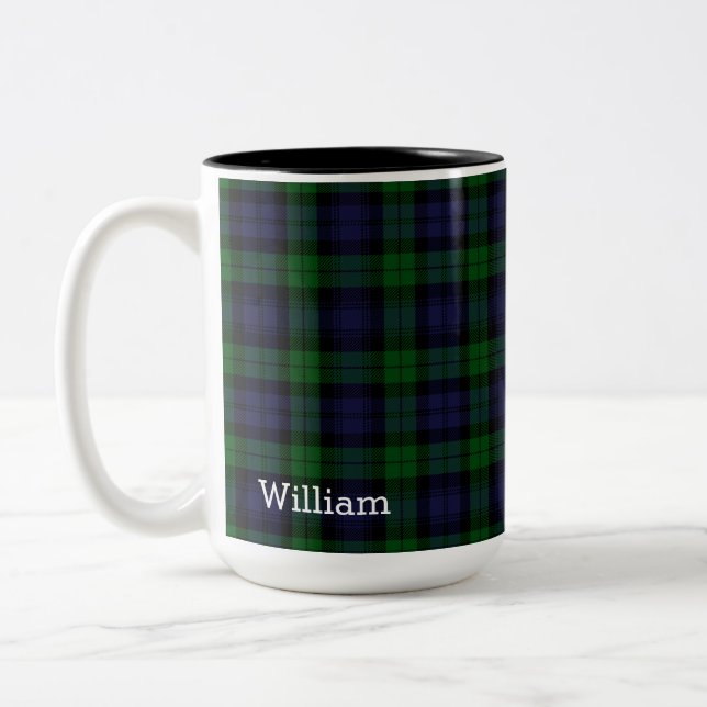 Black Watch Tartan Plaid personalized Two-Tone Coffee Mug (Left)