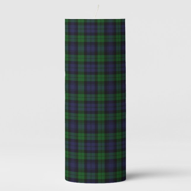 Black Watch Tartan Plaid Pillar Candle (Front)
