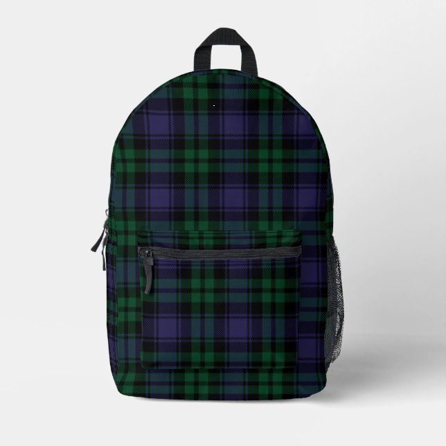 Black Watch Tartan, Plaid Printed Backpack (Front)
