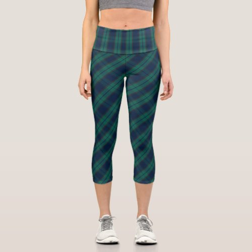 Black Watch Tartan Plaid Scottish Custom Capri Leggings