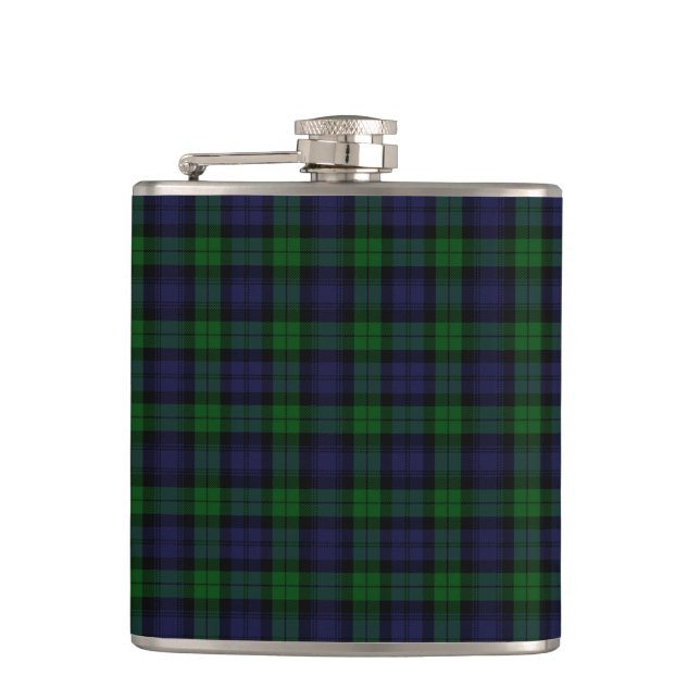 Black Watch Tartan Plaid Scottish Plaid Pattern Flask (Front)