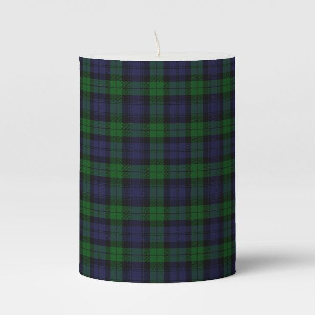 Black Watch Tartan Plaid Scottish Plaid Pattern Pillar Candle (Front)