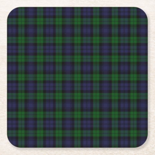 Black Watch Tartan Plaid Scottish Plaid Pattern Square Paper Coaster
