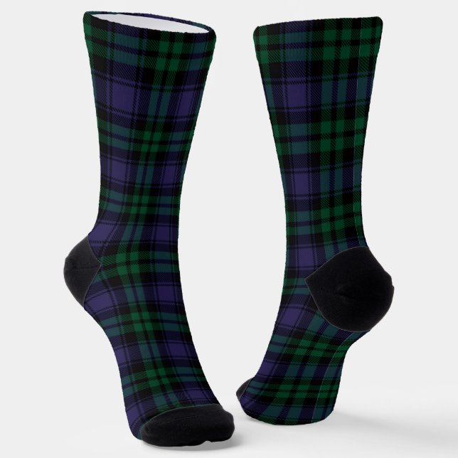 Black Watch Tartan, Plaid Socks (Angled)