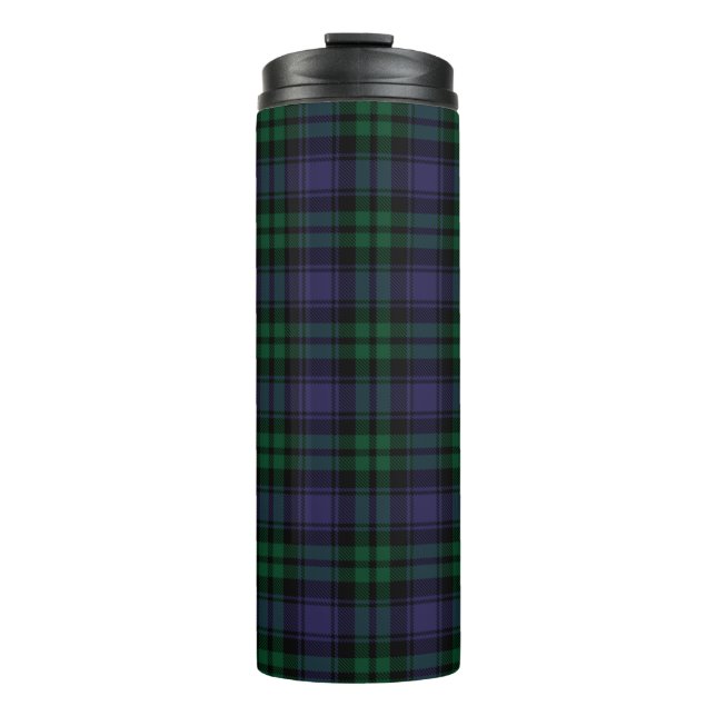 Black Watch Tartan, Plaid Thermal Tumbler (Front)