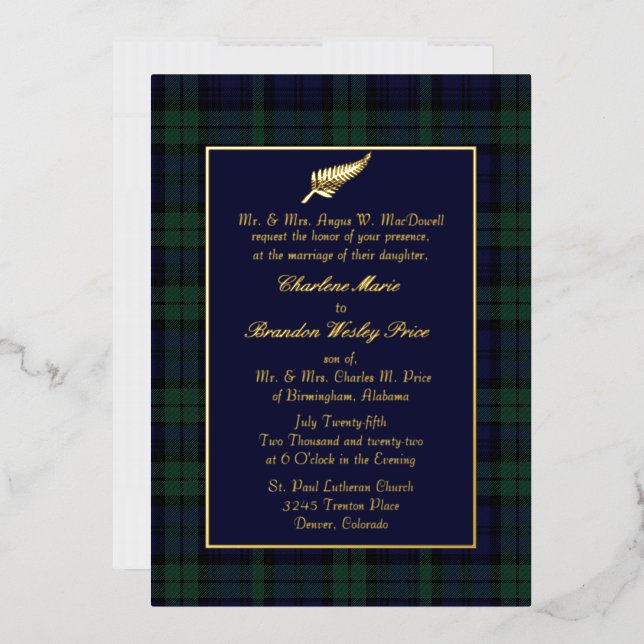 Black Watch Tartan Plaid Wedding Foil Invitation (Envelope)