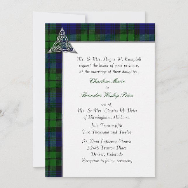 Black Watch Tartan Plaid Wedding Invitation (Front)