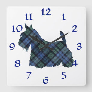 Black Watch Tartan Scottish Terrier Square Wall Clock