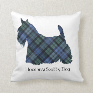 Black Watch Tartan Scottish Terrier Throw Pillow