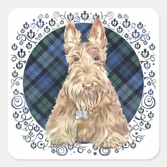 Black Watch Tartan Square Sticker (Front)