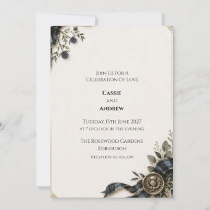 Black Watch Tartan Thistle Scottish Wedding Invitation