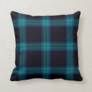 Black Watch Teal Blue Green Large Tartan Plaid Throw Pillow