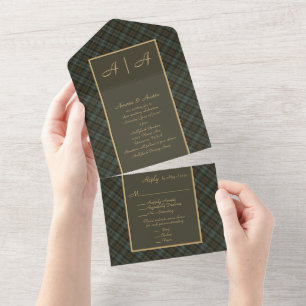 Black Watch Weathered Clan Tartan All in One  Invitation