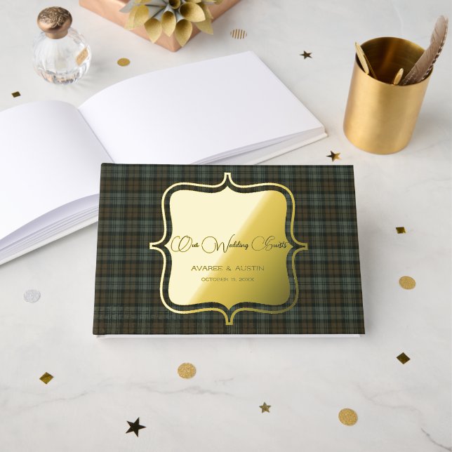 Black Watch Weathered Original Scottish Tartan Foil Guest Book (Front Open)