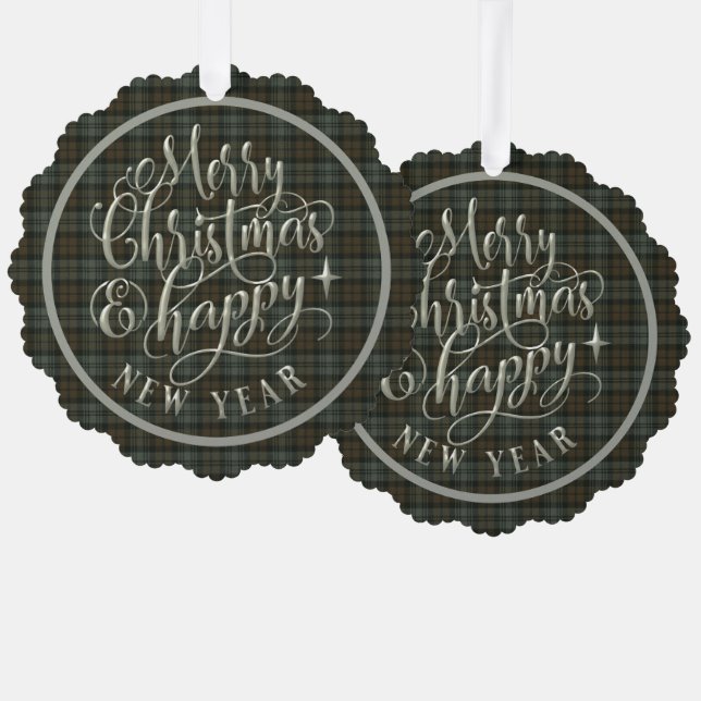 Black Watch Weathered Scottish Tartan Christmas Ornament Card (Front/Back)