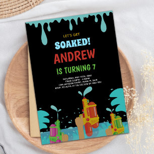 Black Water Gun Birthday Invitations