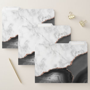 Black Watercolor Agate Rose Gold Glitter Marble File Folder