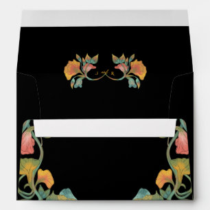Black Watercolor Art Nouveau Wedding Envelope