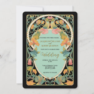 Black Watercolor Art Nouveau Wedding Invitation