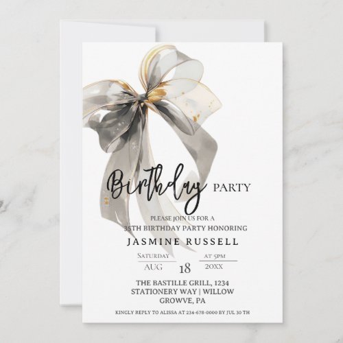 Black Watercolor Bow Birthday Party Woman