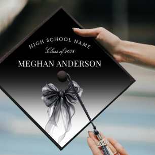 Black Watercolor Bow Coquette Graduation Cap Topper