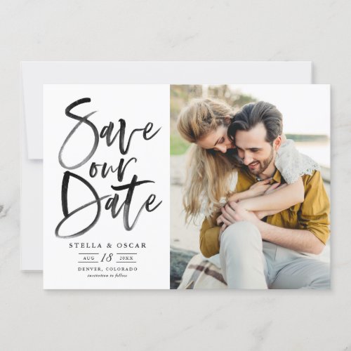 Black Watercolor Brush Calligraphy Photo Save The Date