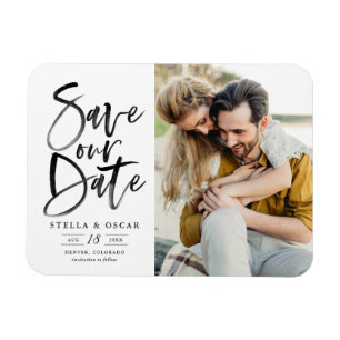 Black Watercolor Brush Calligraphy Save Our Date Magnet