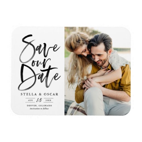 Black Watercolor Brush Calligraphy Save Our Date Magnet