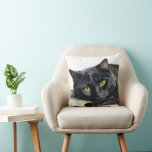 Black Watercolor Cat On White Throw Pillow