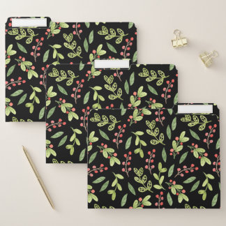 Black Watercolor Christmas Mistletoe Pattern File Folder
