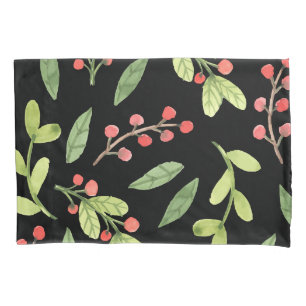 Black Watercolor Christmas Mistletoe Pattern Pillow Case