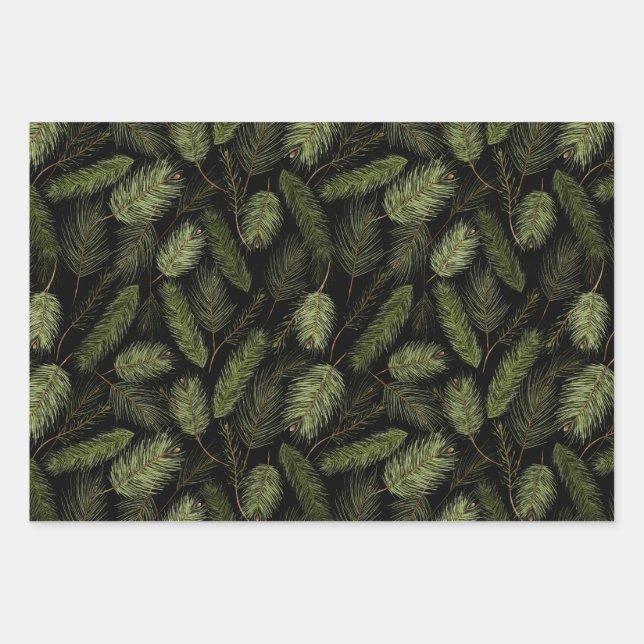 Black watercolor christmas patterns set wrapping paper sheets (Front 3)