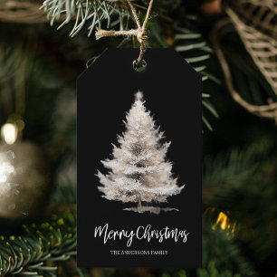 Black Watercolor Christmas Tree Gift Gift Tags