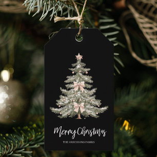 Black Watercolor Christmas Tree Gift Tags
