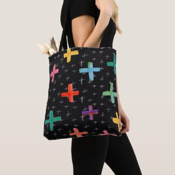 Black Watercolor Colorful Cross Pattern Tote Bag by Lovewhatwedo at Zazzle