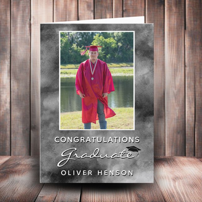 Black Watercolor Congratulations Graduation Photo  Card (Creator Uploaded)