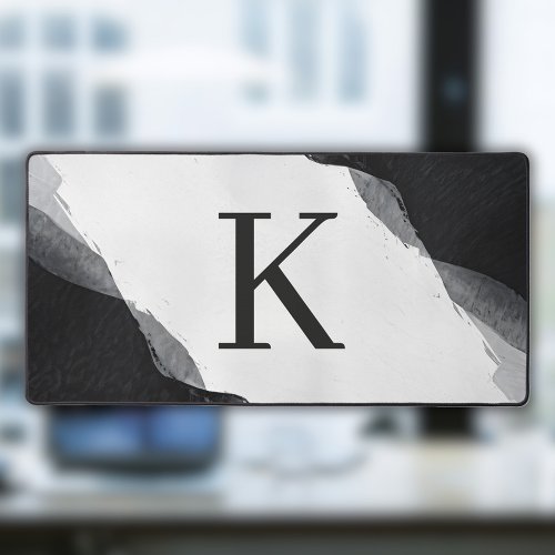 Black Watercolor Elegant Monogram Desk Mat