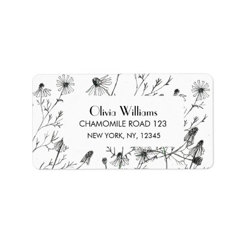 Black Watercolor Floral Chamomile Return Address Label